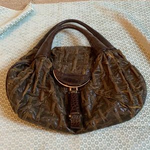 Fendi brown crocodile hobo bag
